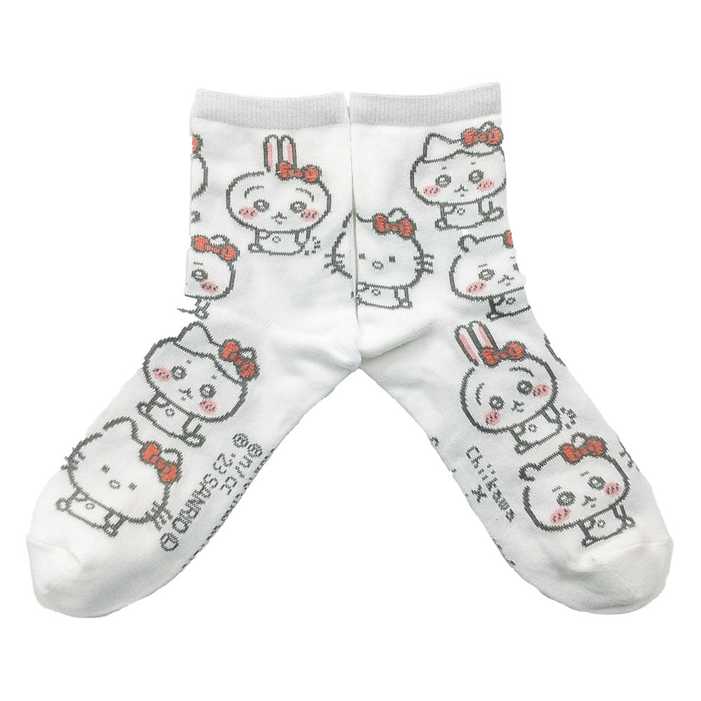 ちいかわ×サンリオキャラクターズ クルーソックス(ハローキティ総柄) レディース用