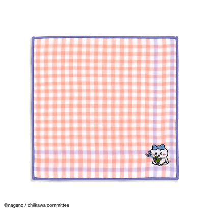 吉伊卡哇 8重纱布毛巾手帕（格纹粉色）