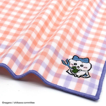 吉伊卡哇 8重纱布毛巾手帕（格纹粉色）