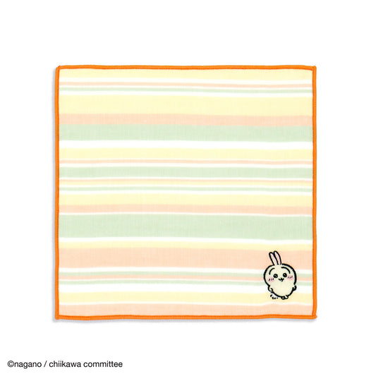 ちいかわ 8重ガーゼタオルハンカチ（ボーダー オレンジ）