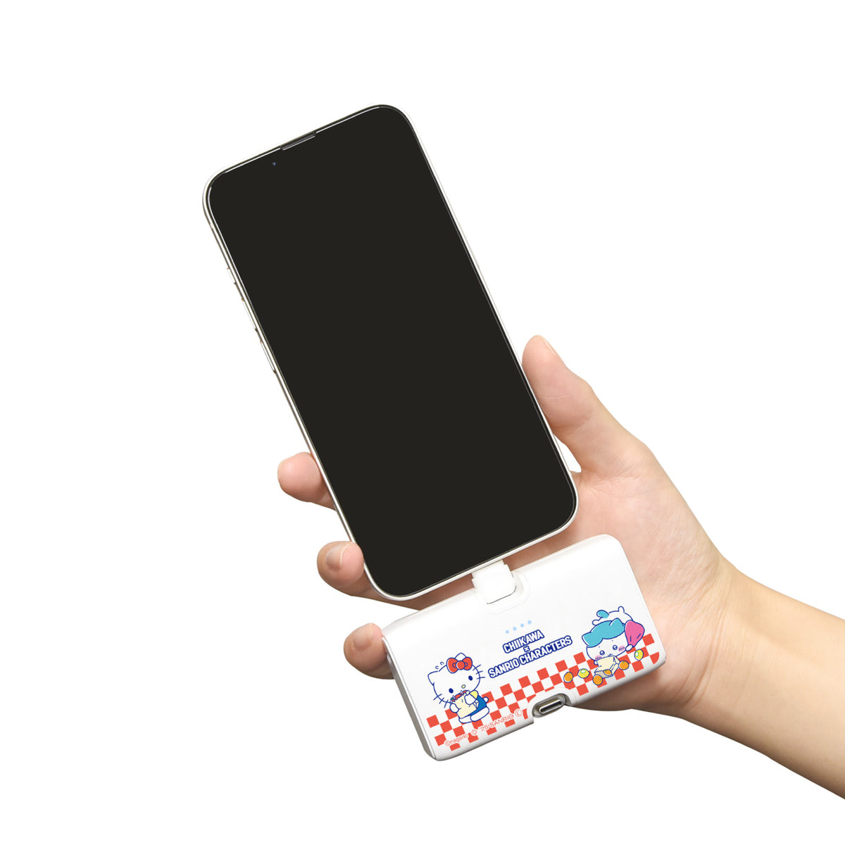 ちいかわ×サンリオキャラクターズ スーパーマーケットなLightning／Type-Cコネクタ付き リチウムイオン充電器 4000mAh（ハチワレ＆ハローキティ）