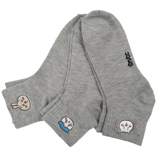 吉伊卡哇 单点刺绣袜 3件套（灰色）男士用