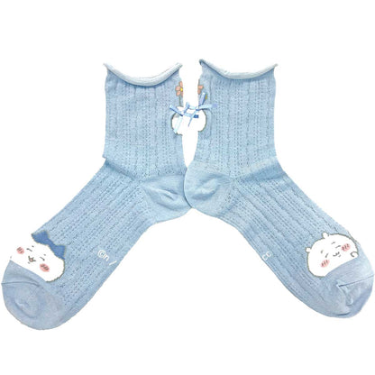 吉伊卡哇 帶有誇獎緞帶的船領襪（藍色） 女款