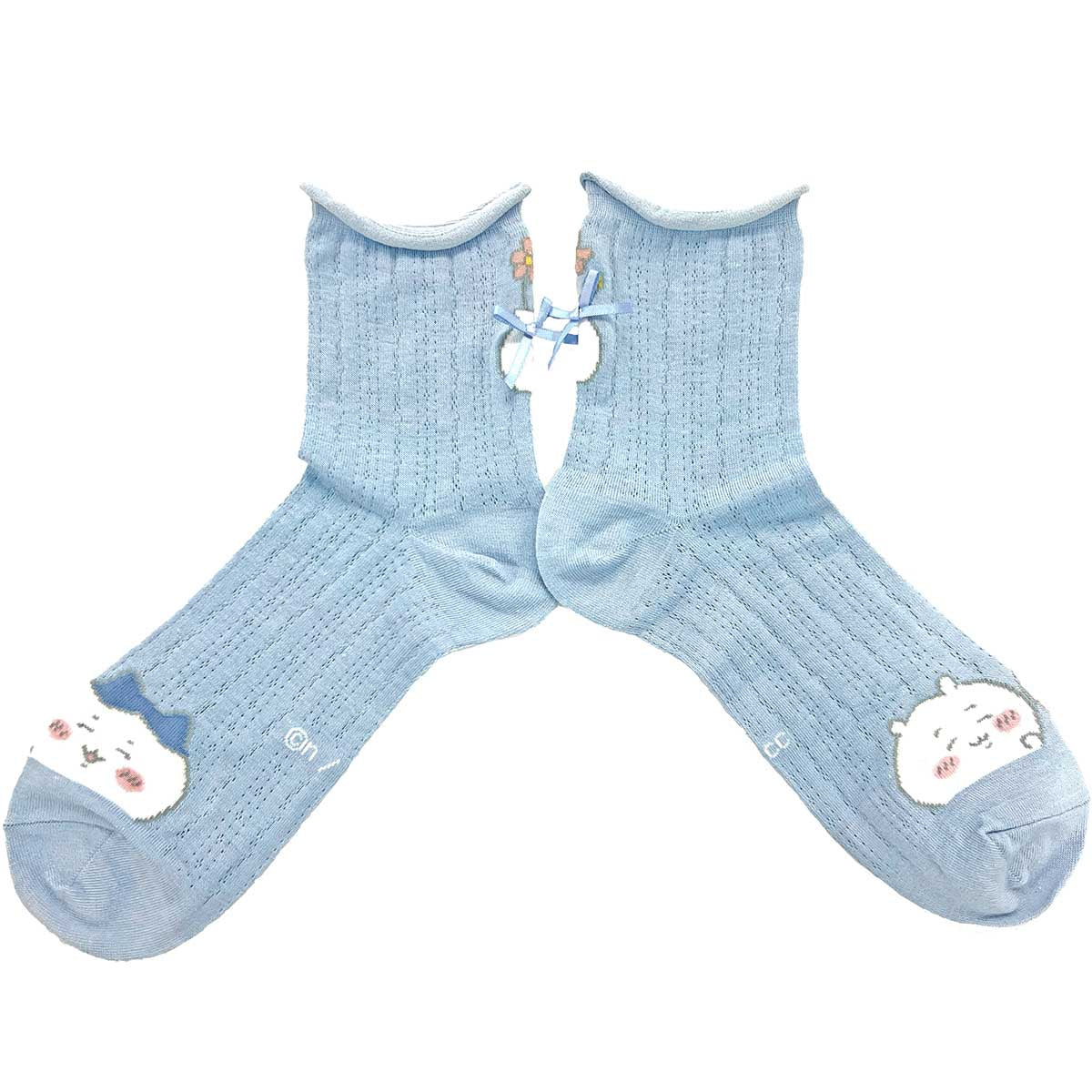 吉伊卡哇 帶有誇獎緞帶的船領襪（藍色） 女款