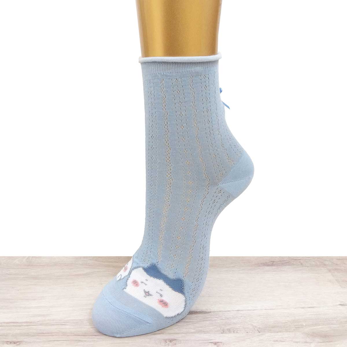 吉伊卡哇 帶有誇獎緞帶的船領襪（藍色） 女款