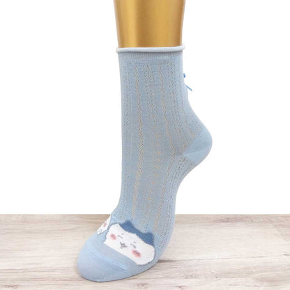 吉伊卡哇 帶有誇獎緞帶的船領襪（藍色） 女款