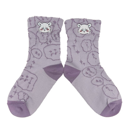 Chiikawa Float Embroidery Crew Socks (Momonga Purple) for Ladies