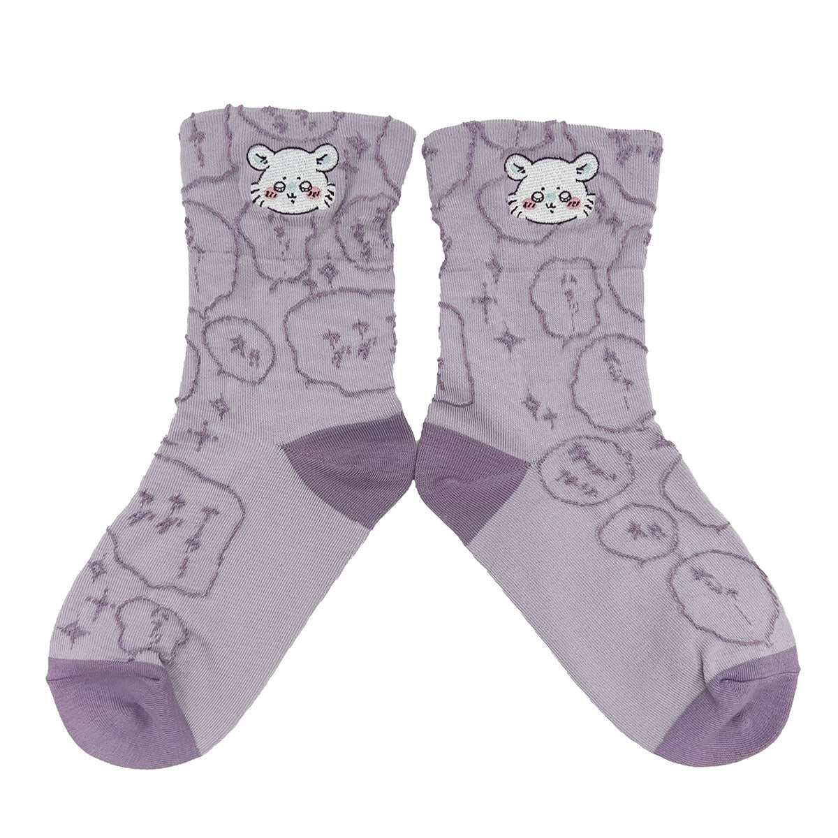 Chiikawa Float Embroidery Crew Socks (Momonga Purple) for Ladies