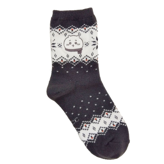 Chiikawa Embroidered Crew Socks (Nordic Pattern, Charcoal Grey) Women's