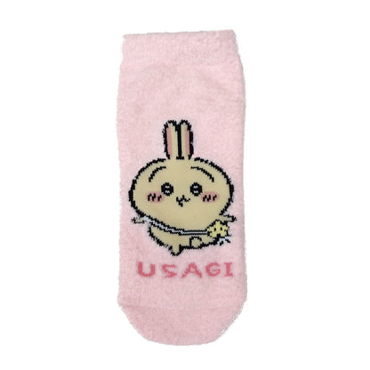 Chiikawa Fluffy Sneaker-Length Socks (Usagi Pink) Women's