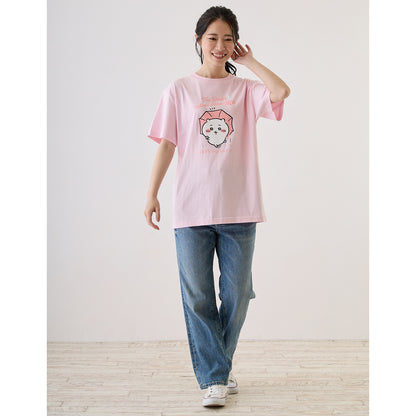 Chiikawa Excited to Go Out! T-Shirt (Chiikawa and Umbrella Light Pink)