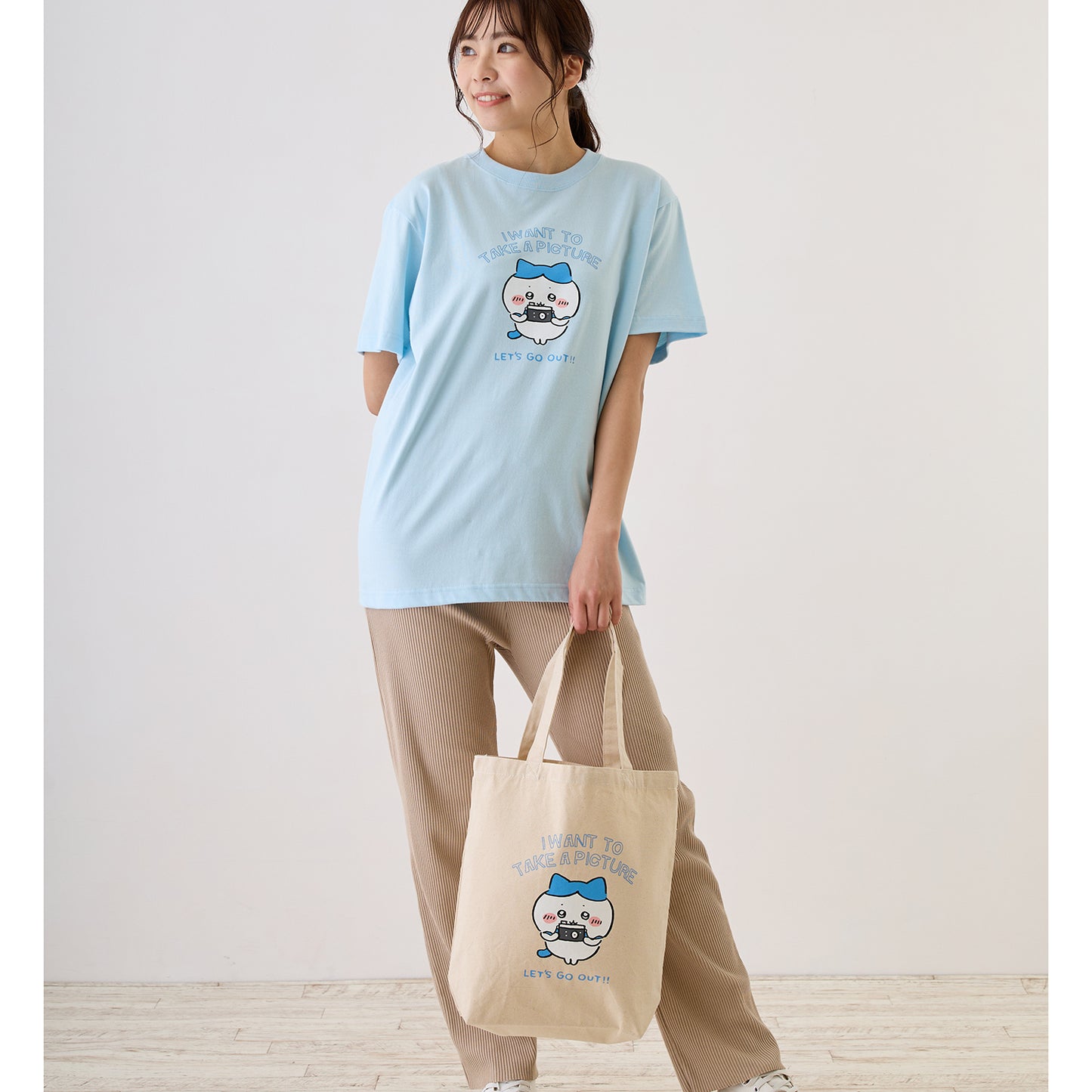 吉伊卡哇 出遊好開心！托特包 八割與相機 天然色