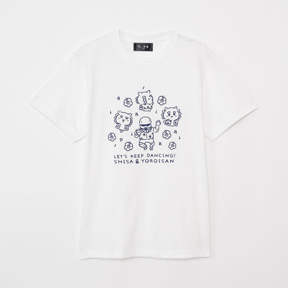 Chiikawa Shisa's Souvenir Shop T-shirt LET'S KEEP DANCING White