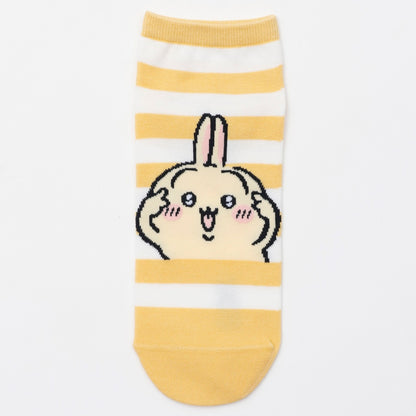 ちいかわ クルーソックス うさぎピース イエローボーダー