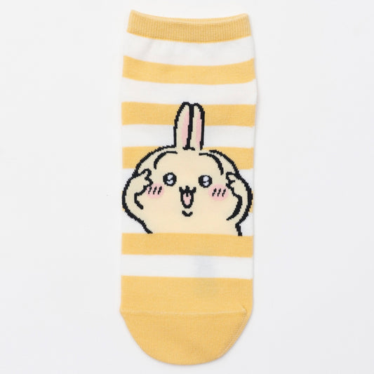 ちいかわ クルーソックス うさぎピース イエローボーダー