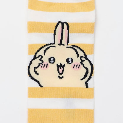 ちいかわ クルーソックス うさぎピース イエローボーダー