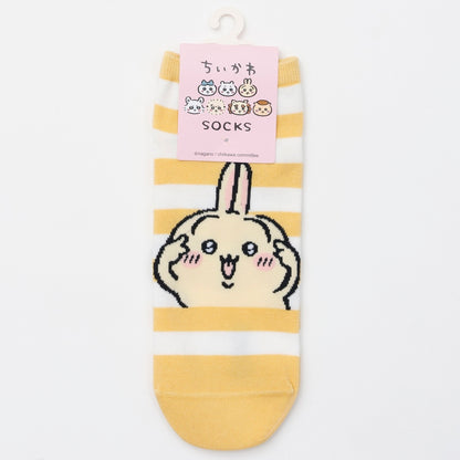 ちいかわ クルーソックス うさぎピース イエローボーダー