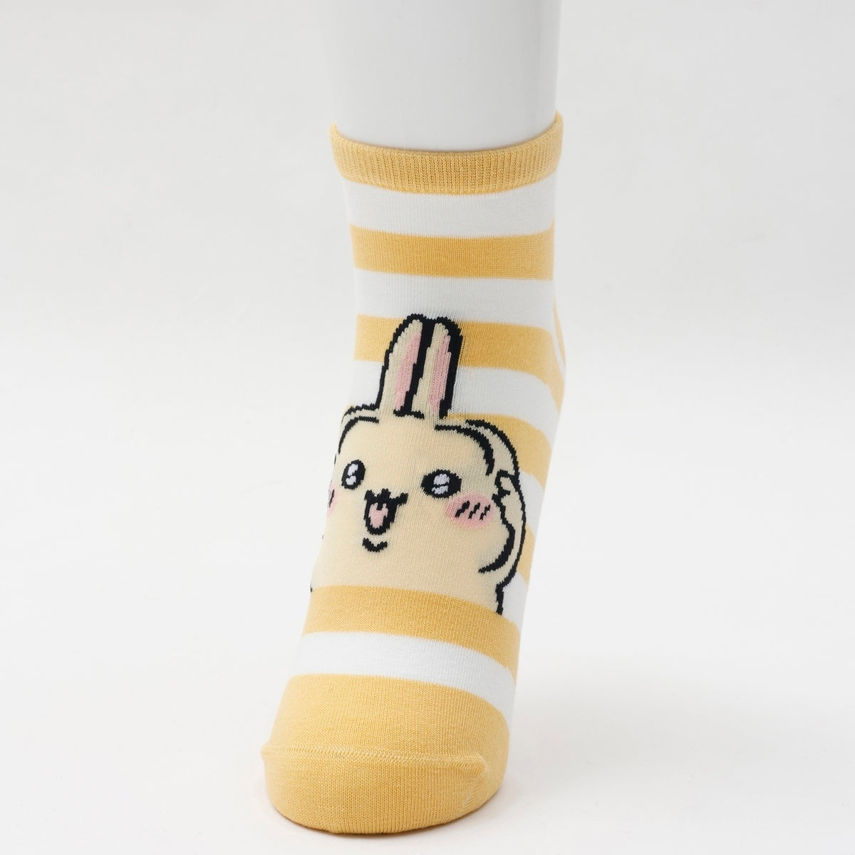 ちいかわ クルーソックス うさぎピース イエローボーダー