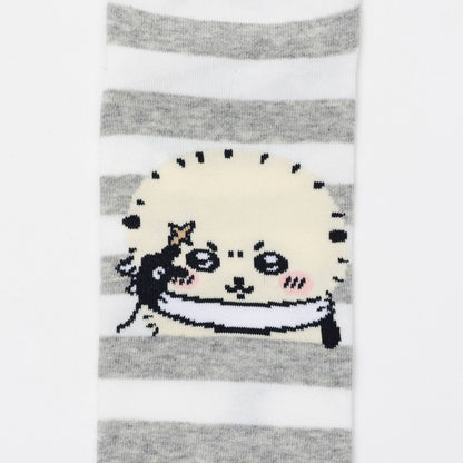 ちいかわ クルーソックス ラッコピース グレーボーダー