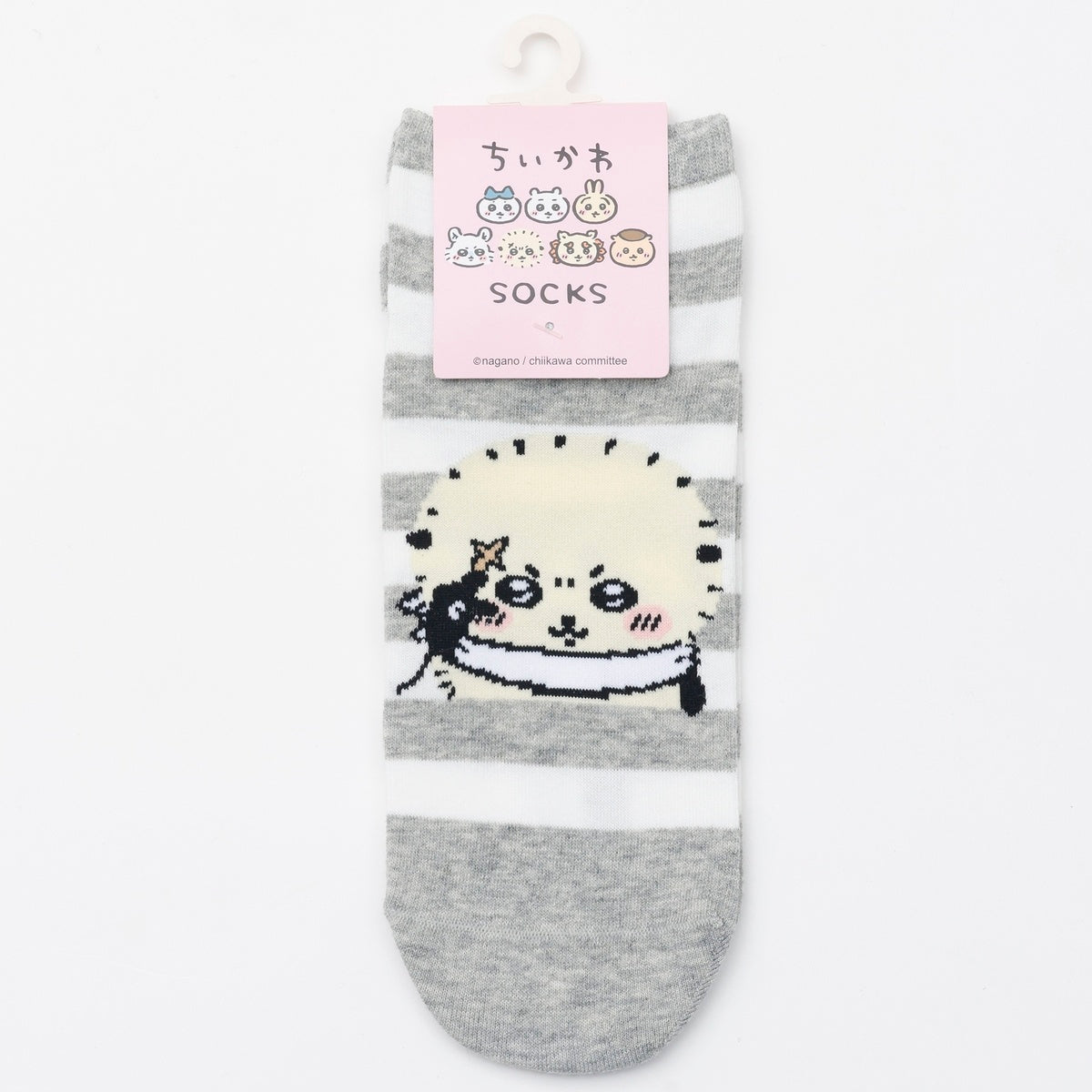 ちいかわ クルーソックス ラッコピース グレーボーダー