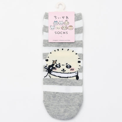 ちいかわ クルーソックス ラッコピース グレーボーダー