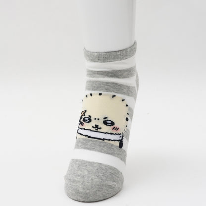 ちいかわ クルーソックス ラッコピース グレーボーダー