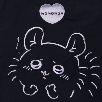 ちいかわ 刺繍トートバッグ モモンガハート ブラック  (刺繍キーホルダー付)