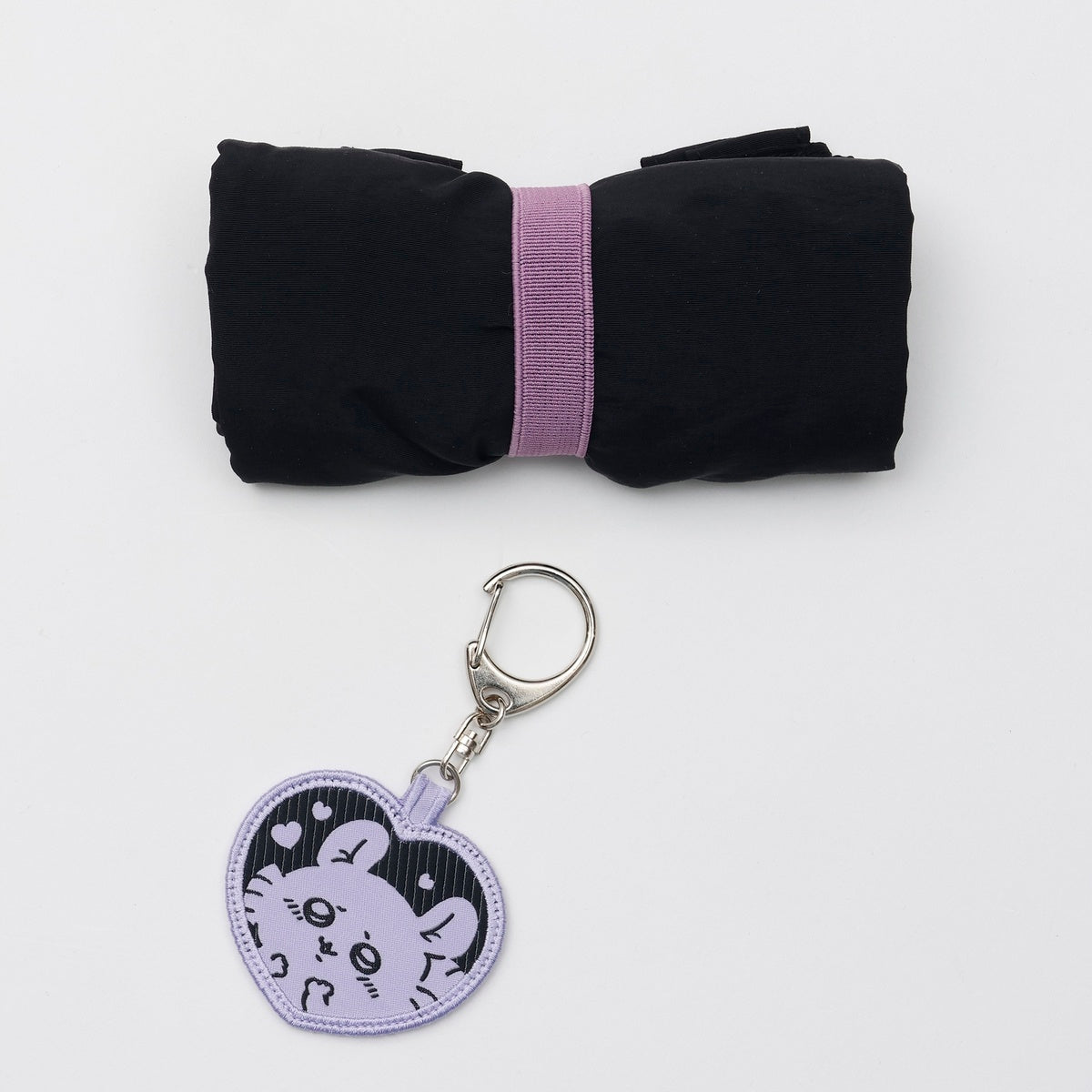 ちいかわ 刺繍トートバッグ モモンガハート ブラック  (刺繍キーホルダー付)