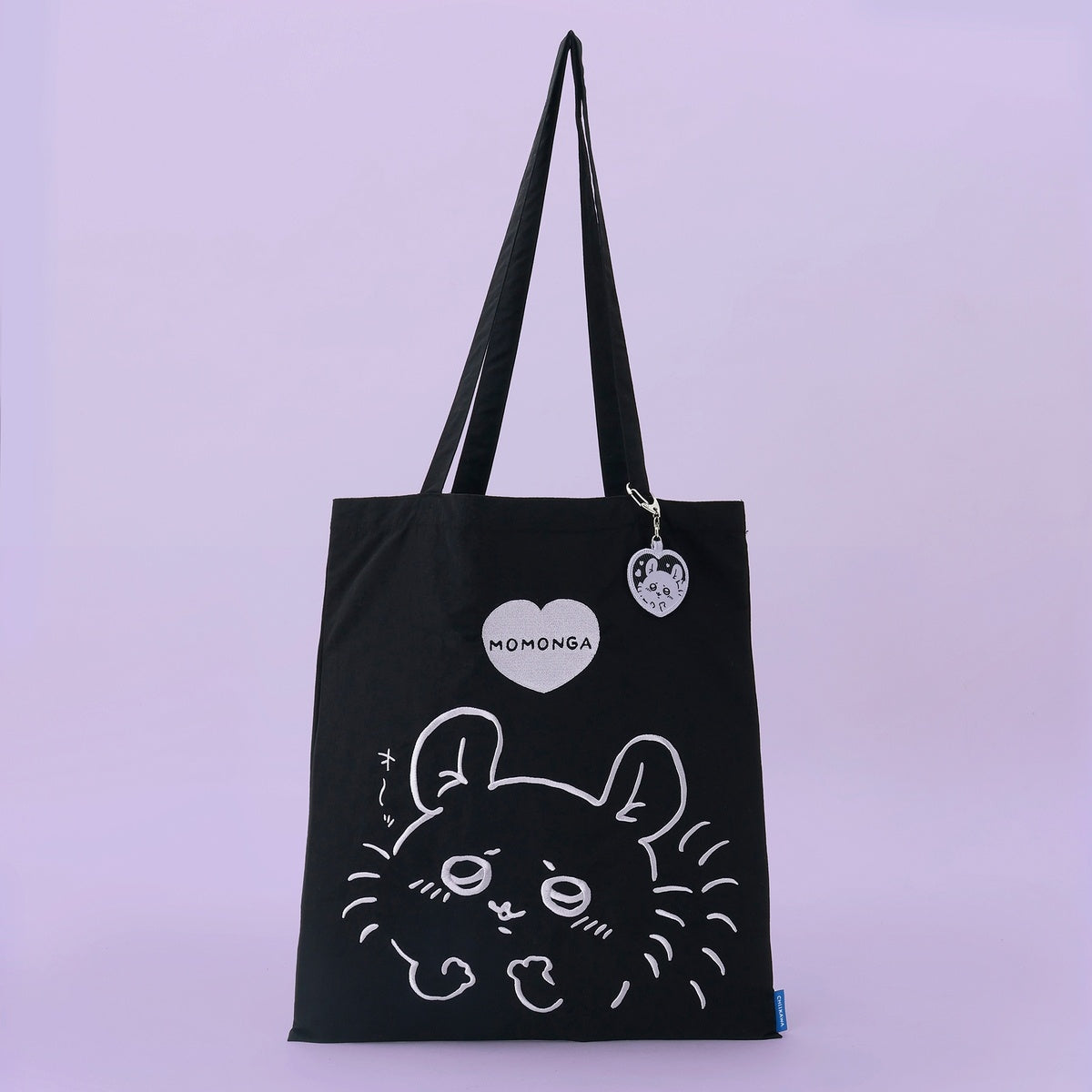 ちいかわ 刺繍トートバッグ モモンガハート ブラック  (刺繍キーホルダー付)