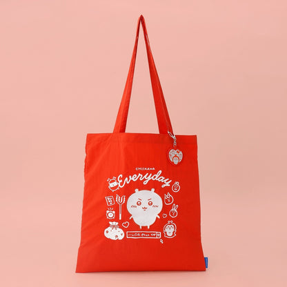 ちいかわ 刺繍トートバッグ ちいかわの毎日 レッド  (刺繍キーホルダー付)