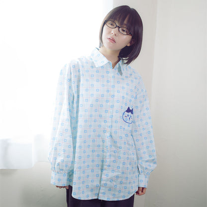 ちいかわ チェックシリーズ シャツ ハチワレ ブルー