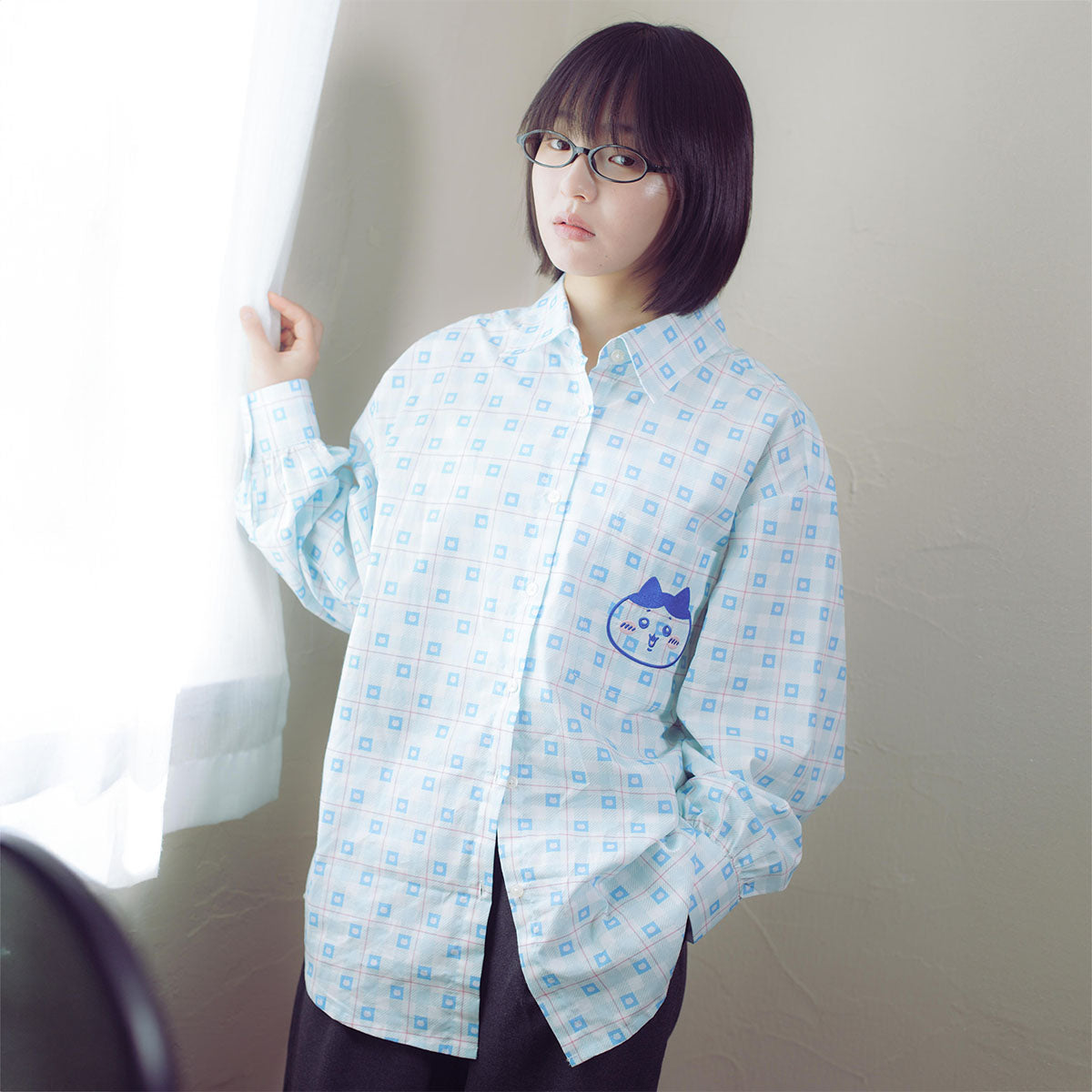 ちいかわ チェックシリーズ シャツ ハチワレ ブルー