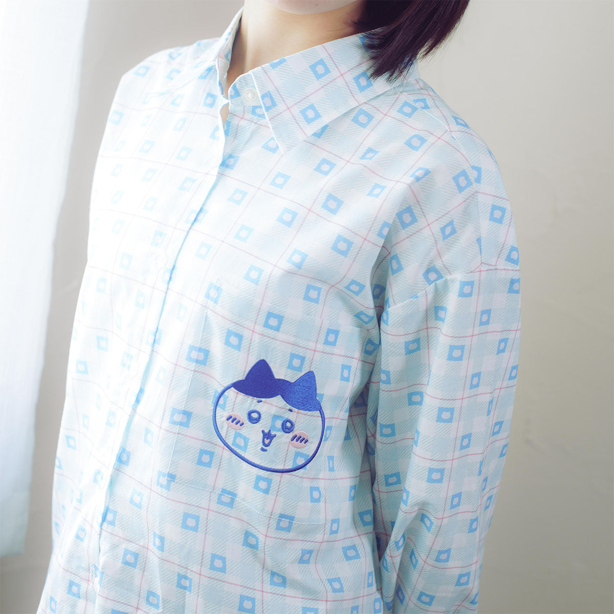 ちいかわ チェックシリーズ シャツ ハチワレ ブルー