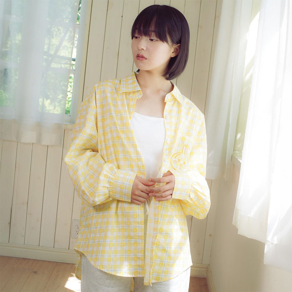 ちいかわ チェックシリーズ シャツ うさぎ イエロー