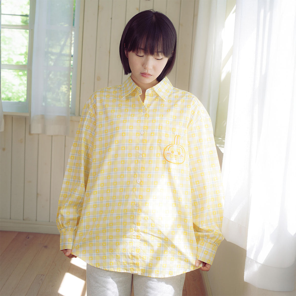 ちいかわ チェックシリーズ シャツ うさぎ イエロー