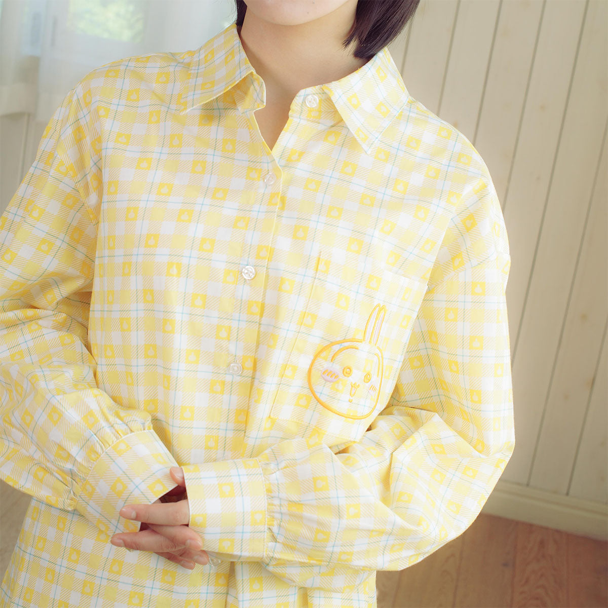 ちいかわ チェックシリーズ シャツ うさぎ イエロー