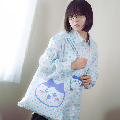 Chiikawa Check Series Tote Bag (with Charm) Hachiware Blue
