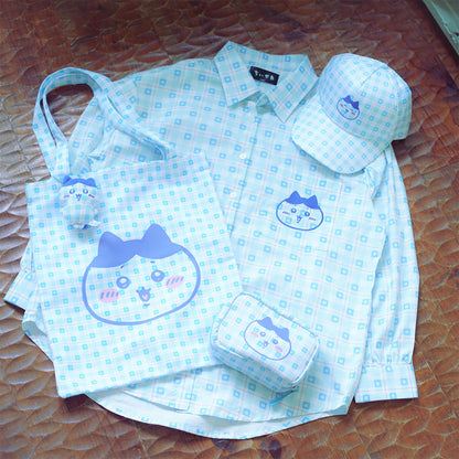 Chiikawa Check Series Tote Bag (with Charm) Hachiware Blue
