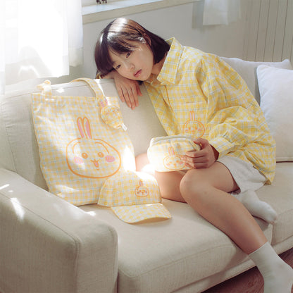 吉伊卡哇 格子系列手提袋 (附吊飾) 兔兔 黃色