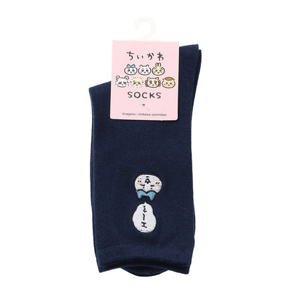 ちいかわ クルーソックス ワンポイント刺繍 ハチワレ ネイビー