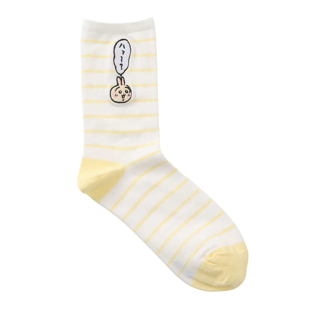 Chiikawa Crew Socks One-Point Embroidery Usagi Border Pale Yellow