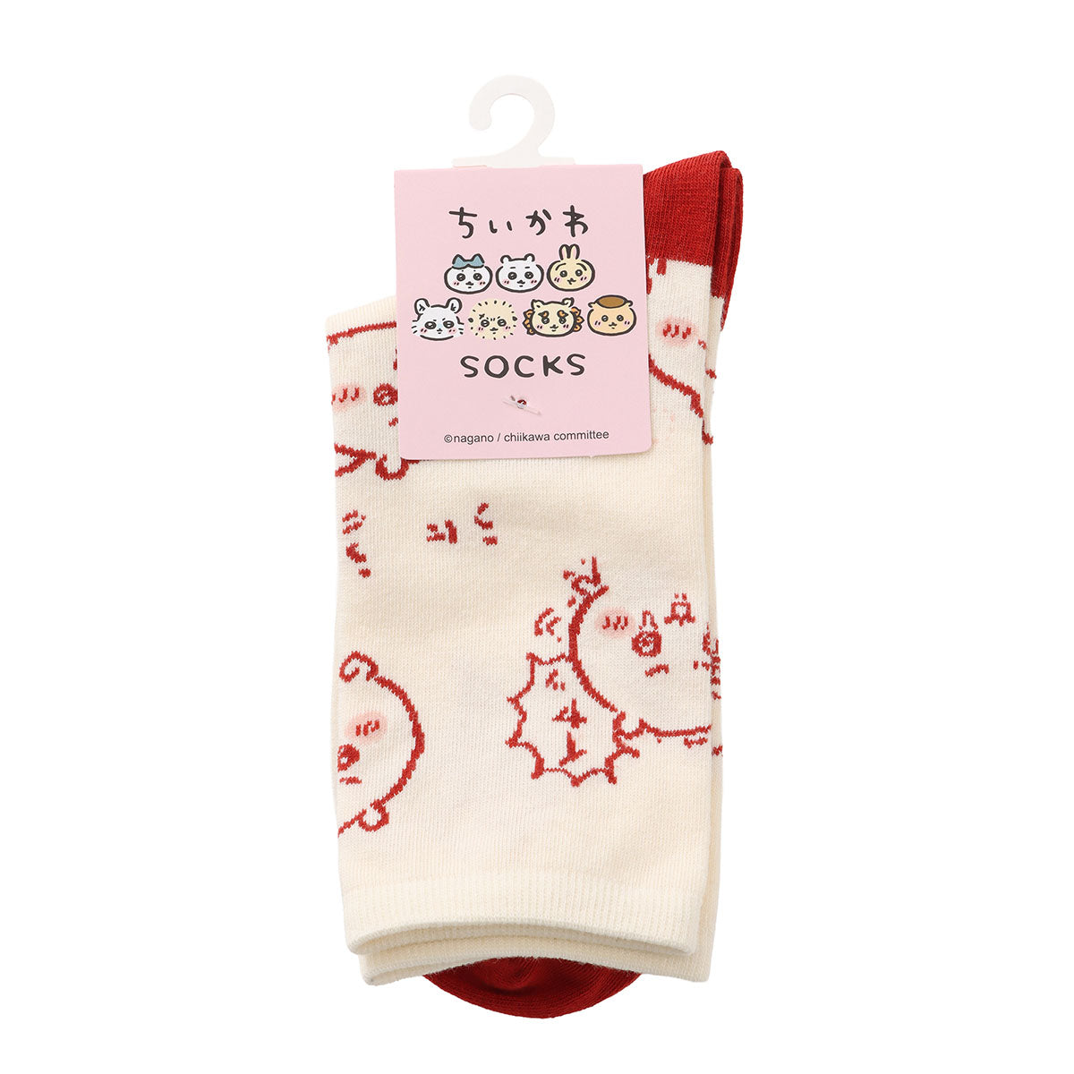 ちいかわ クルーソックス ちいかわ総柄 レッド