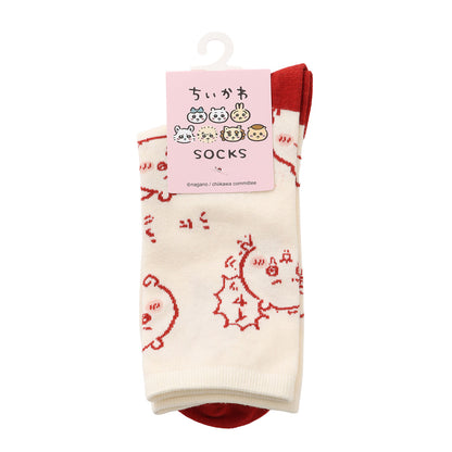 ちいかわ クルーソックス ちいかわ総柄 レッド