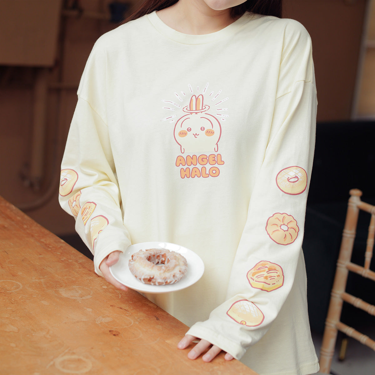 吉伊卡哇 长袖T恤 甜甜圈 黄米色