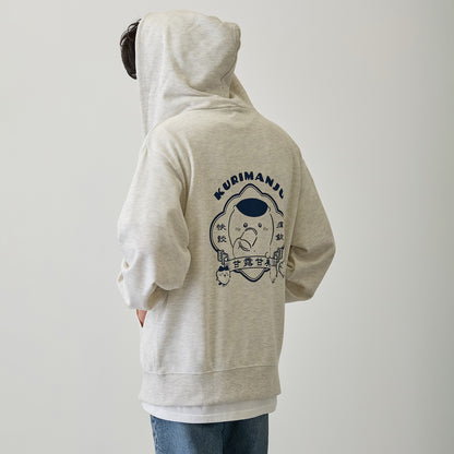 Chiikawa Zip-up Hoodie "Fukuju Enman" Ash