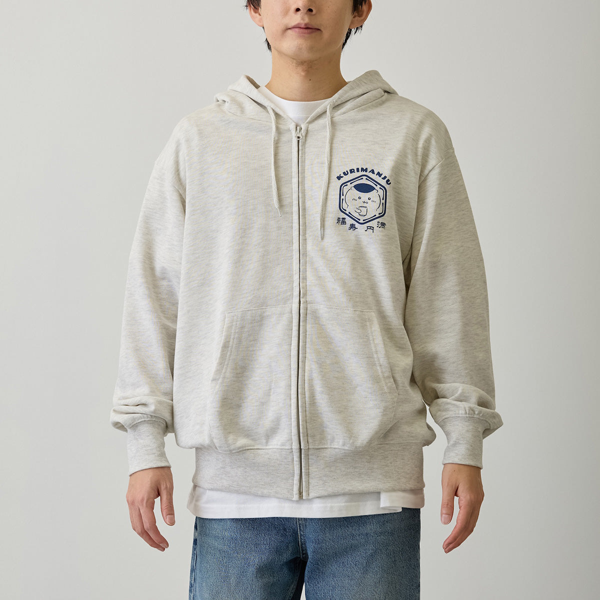 Chiikawa Zip-up Hoodie "Fukuju Enman" Ash
