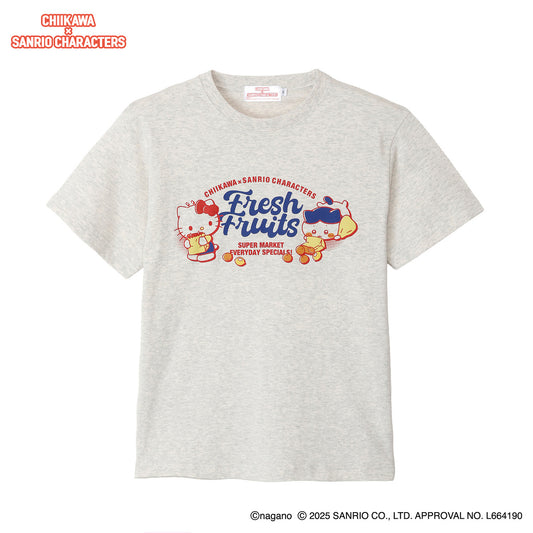 ちいかわ×サンリオキャラクターズ スーパーマーケットなTシャツ ハチワレ・ハローキティ アッシュ