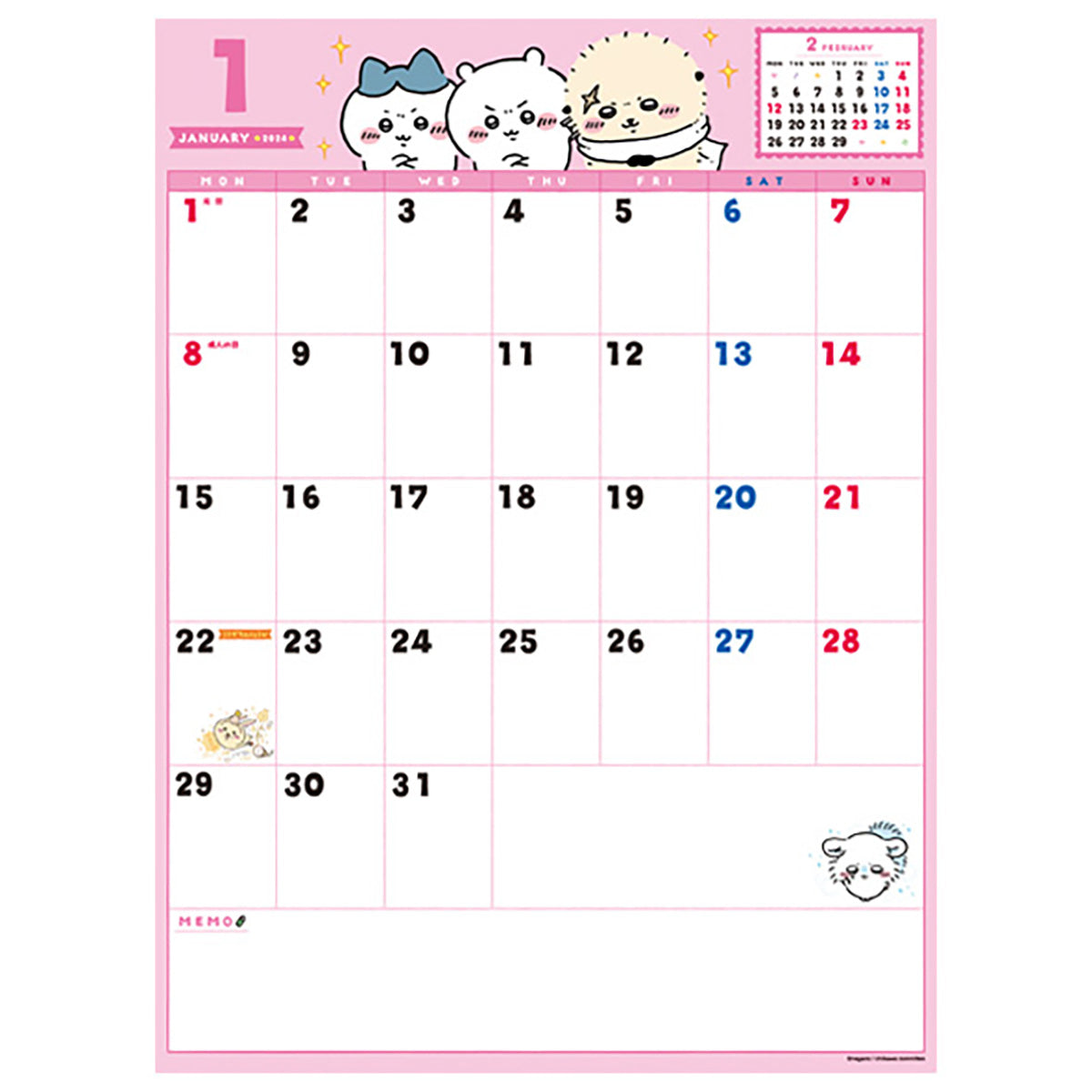 Chiikawa Whiteboard Calendar 2024