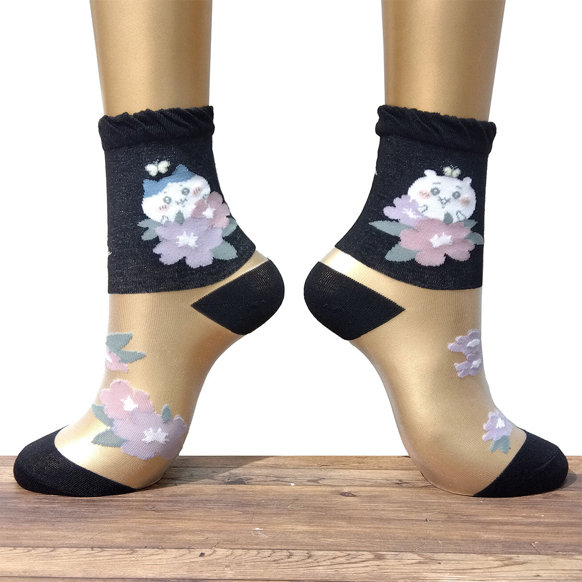 Chiikawa Thin Crew Socks (Sheer Black) for Women