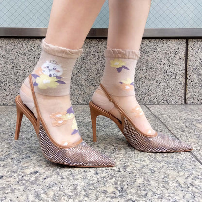 吉伊卡哇 女士用 薄款短筒襪（透明 象牙白）